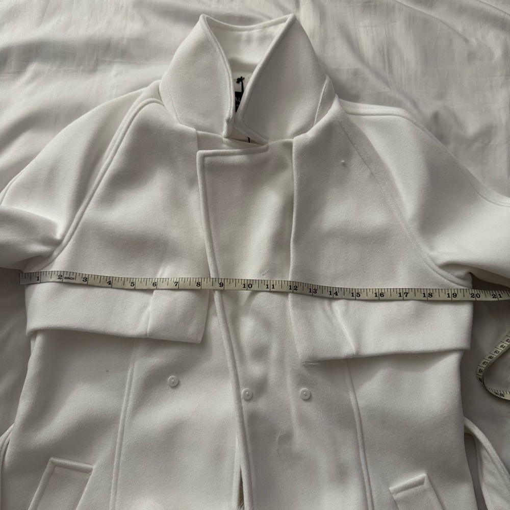 White removable faux fur belted wrap pea coat - Picture 9 of 12